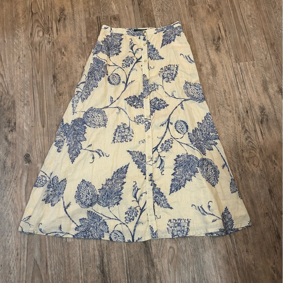 Lauren Ralph Lauren Dresses & Skirts - Vintage Lauren Ralph Lauren Linen Floral Button Down Midi Length Skirt Sz. 4